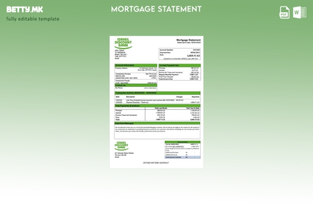 модерен стил извод за хипотека во Израел со дисконтна банка Шаблон за Word и PDF
